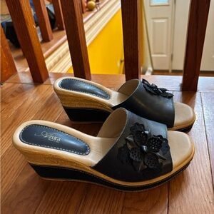 Azura Dark Blue and Tan Wedge Sandals